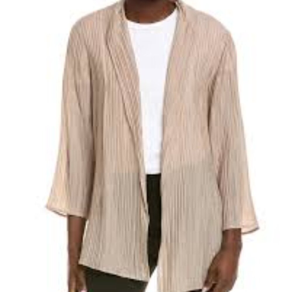 NWT Eileen Fisher Wheat  Crinkle Shimmer Wheat High Collar Jacket